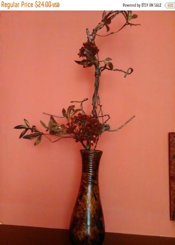Old Chinese Ceramic Vase And Decorative Twig With Stones The Etsy