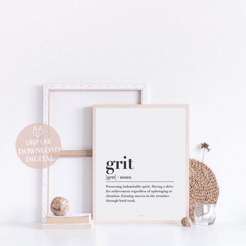 Grit definition printable wall art Motivational wall decor Etsy