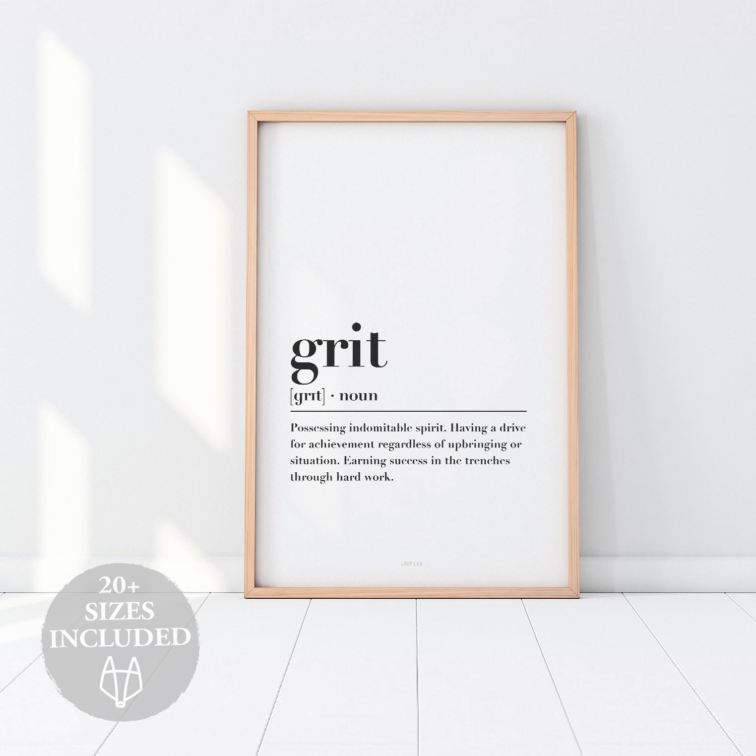 Grit definition printable wall art Motivational wall decor Etsy