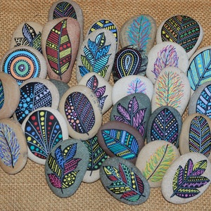 Hand Painted Rocks, Assorted Selection of Feather Painted Rocks