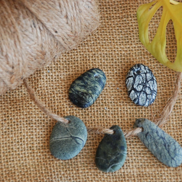 1 Drilled Sea Pebble - sea stone with hole, natural beach pebble pendant, charm, top drilled rock for necklace, jewellery, eco-friendly DIY