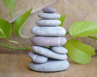 Balancing Wish Lucky Stones - Altar Zen Meditation Yoga Cairn, Balancing Sculpture Mood Striped Stones, Stackable rocks ,Pebble Art Decor