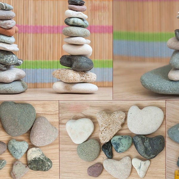 Conjunto de 10 piedras de corazón de mar, Cairn - Piedras de yoga de meditación zen, escultura de equilibrio Love Mood Craft, Heart Beach Pebble Rock Art, decoración del hogar
