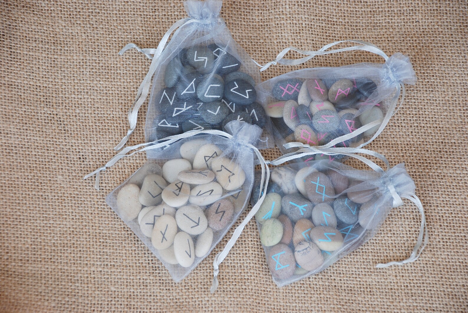 25 Sea Stone Runes in Organza Pouch Elder Futhark Runes | Etsy