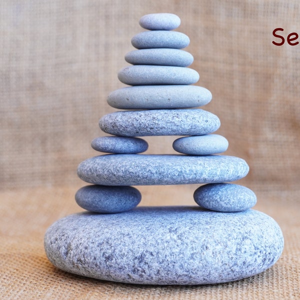 Balancing Stones - Zen Meditation Yoga Stones, Cairn Balancing Sculpture Mood Stone, Grey White Beach Pebble Rock Art Decor, Mindfulness