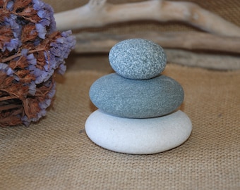 3 Sea Round Beach Stones - Zen Meditation Yoga Stones, Cairn Balancing Sculpture Mood Stone, Beach Pebble Rock Art, Home Decor, Mindfulness