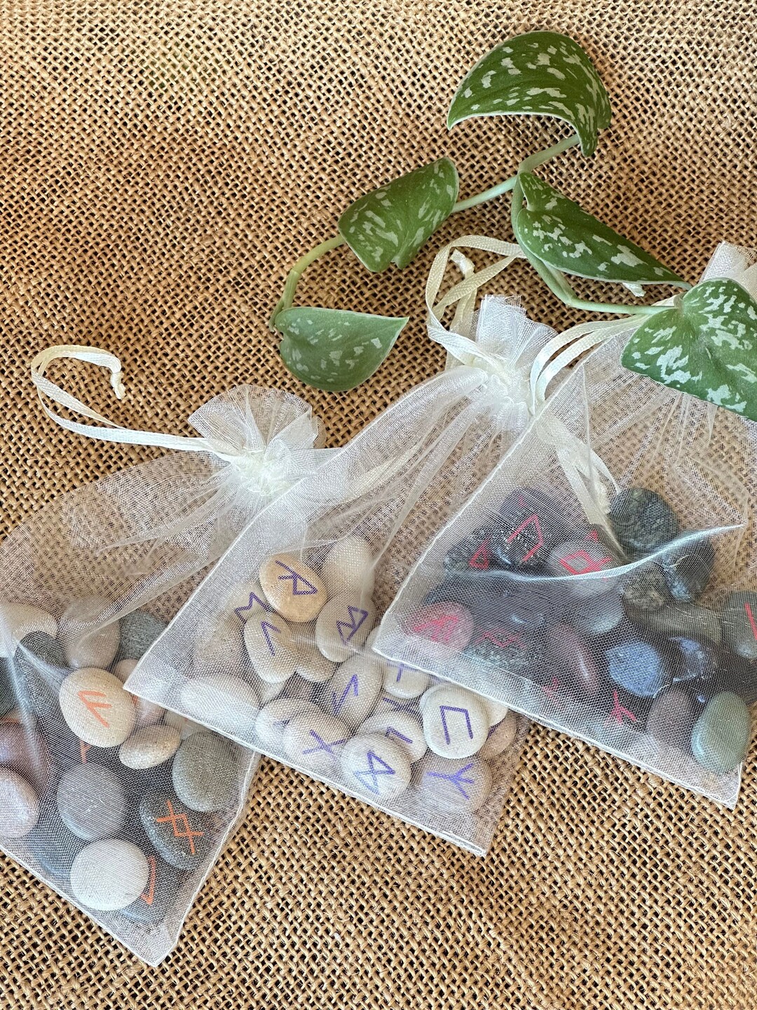 25 Sea Stone Runes in a Pouch Elder Futhark Runes, Hand Painted Sea ...