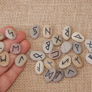 25 Sea Stone Runes in Organza Pouch Elder Futhark Runes | Etsy