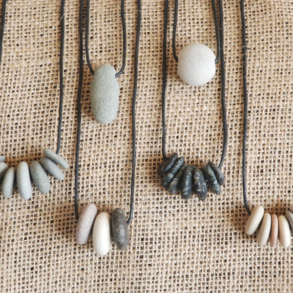 Simple Unisex Necklace - natural beach pebble pendant, gender neutral, rock necklace, men jewellery, beach pebble pendant, eco stone jewelry