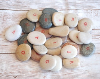 26 Small Hand Painted Letters Stones - Children Alphabet Pebble, Kids Education, Spelling Learning Rocks - Message Wish, Word Pocket Stones