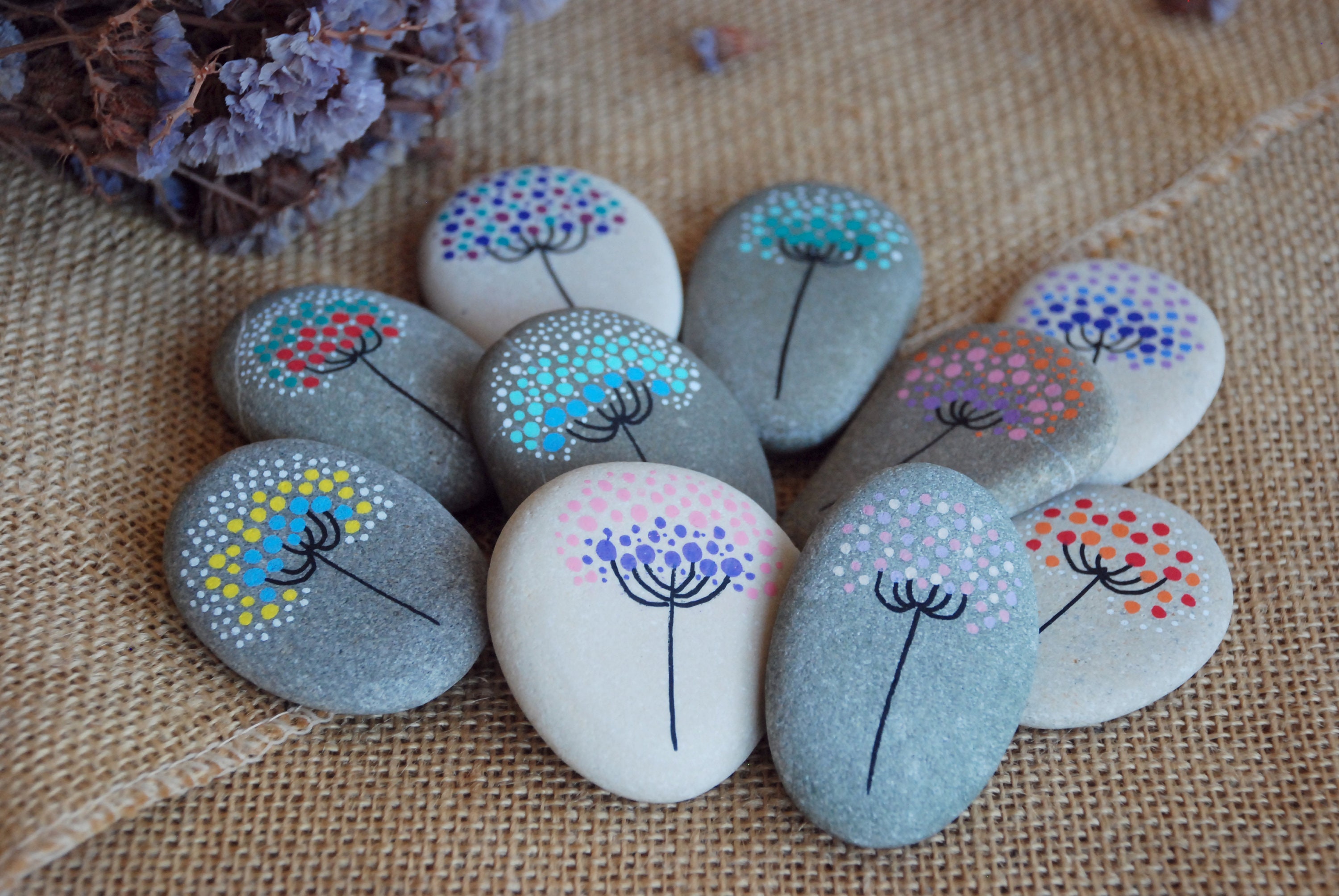 Painted Rocks Dandelion Painted Stone Dandelion Pebbles With Nature Designs Floral - Etsy Australia