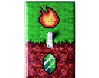 Minecraft alike Pixel Gamer Light Switch Cover - Printed Gaming Wall Plate Room Decor