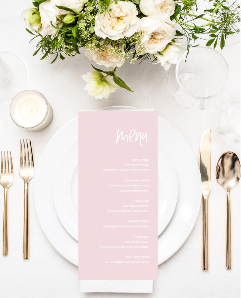 Modern Blush Wedding Menu Simple Elegant Wedding Menu Etsy