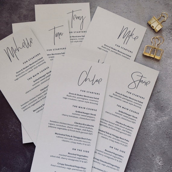 Wedding Menus Place Cards Personalised Wedding Menu Etsy Australia