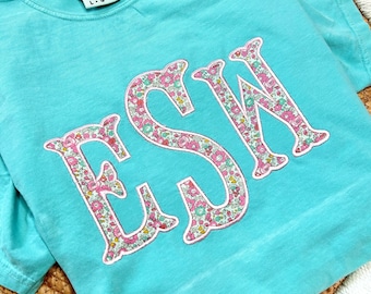 Comfort Colors Monogram T-shirt, Floral Appliqué Embroidered Tee