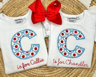 Embroidered Initial Back To School Shirt - Personalized Preschool Tee