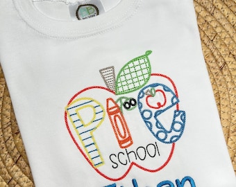 Embroidered First Day of School Shirt - Personalized Pencil Design