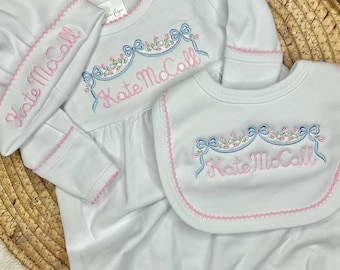 Newborn Keepsake coming home outfit Baby girl heirloom floral gown for hospital