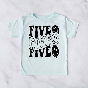 Fifth Birthday Shirt for 5th Birthday Outfit for 5th Birthday Party T Shirt Birthday Girl Tshirt for Birthday Boy Smiley Face Birthday Shirt
