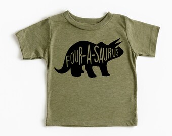 Four-A-Saurus Dinosaur Birthday Shirt I 4th Birthday Shirts I Fourth Birthday T-Shirts I Four Ever Wild Tshirt I Dino Birthday T-Shirts