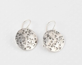 Sterling Silver Round Earrings, Handmade Earrings, Textured Silver Earrings