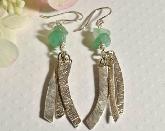 Sterling Silver Earrings with Green Aventurine Beads