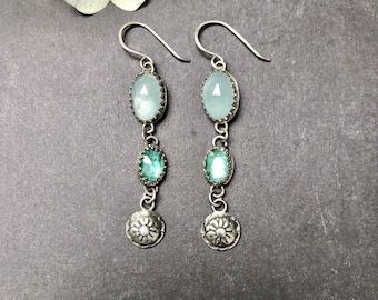 Mint Candy - Sterling Silver Earrings with Aquamarine and Mint Kyanite, Handcrafted Earrings, Best Selling Earrings, Birthday Gift