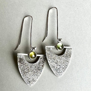 Verde, Green tourmaline Earrings, Sterling Silver Earrings, Hand Forged Earrings, Gift for Her