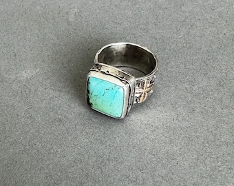 Handmade Bandits Turquoise and Sterling Silver Ring, Size U.S. 8.5