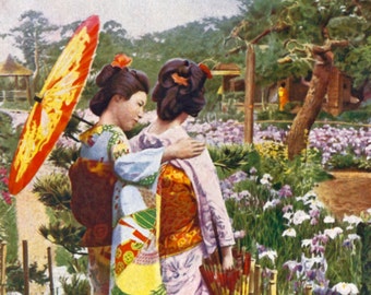 Japanese Girlfriends in a Garden - a vintage photo print from the 1920&#39;s.