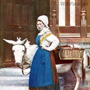 A Lady and donkey not to be messed with - a 1920s coloured photo from Normandy which captures real strength of character