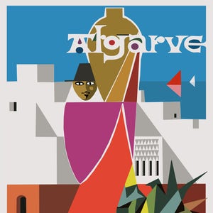 Algarve Travel Poster circa 1969 - ideal para arte mural o de cartón y fácilmente modificado como imagen vectorial.