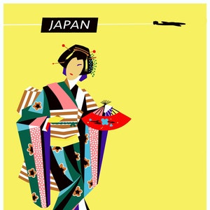 Pop Art Japanese Lady from the 1960s derived from a QANTAS travel poster series with three modern versions to add some contrast. image 1