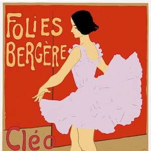 Folies Bergere Poster featuring Cleo de Merode - a classic early 20th century French poster digitized for use as wall or card art.
