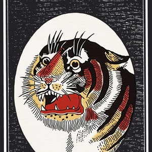 One Startled Tiger - derived from a mid 20th century Malaysian matchbox label. They don&#39;t make expressions like that any more!