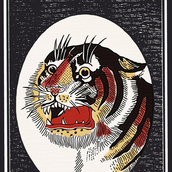 One Startled Tiger - derived from a mid 20th century Malaysian matchbox label. They don't make expressions like that any more!