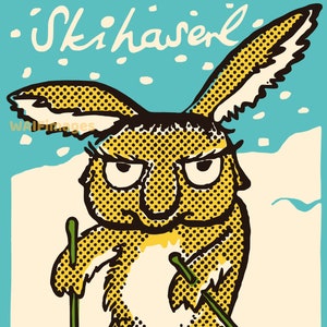 One Grumpy Snow Bunny - derived from a 1961 matchbox label, this is a very quirky but compelling image.