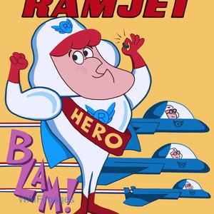Roger Ramjet - a genuine 1960s Hero. A classic cartoon image derived from a late 60s coloring book cover.