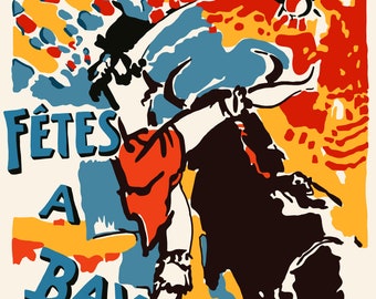 Fetes A Bayonne Poster 1964 - a classic 1960's image with all the colour and vibrance of the South of France.