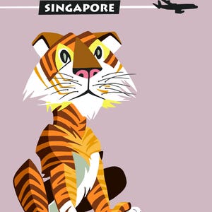 Vintage Singapur Reiseposter aus den 1960er Jahren - Teil einer Qantas Airlines Kampagne. Ein ideales (und niedliches) Bild für die Wand oder auf einer Karte.