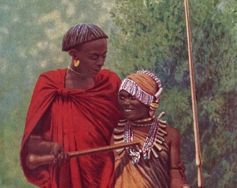 Kikuyu Couple - vintage colored photograph from the 1920&#39;s