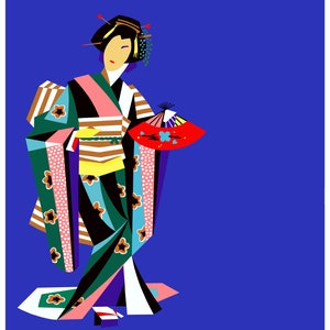 Pop Art Japanese Lady from the 1960s derived from a QANTAS travel poster series with three modern versions to add some contrast. image 4