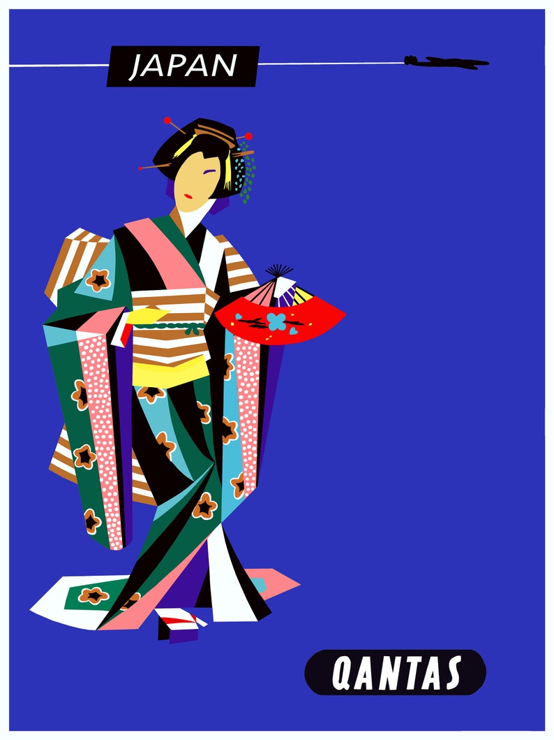 Pop Art Japanese Lady from the 1960s derived from a QANTAS travel poster series with three modern versions to add some contrast. image 4
