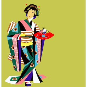 Pop Art Japanese Lady from the 1960s derived from a QANTAS travel poster series with three modern versions to add some contrast. image 2