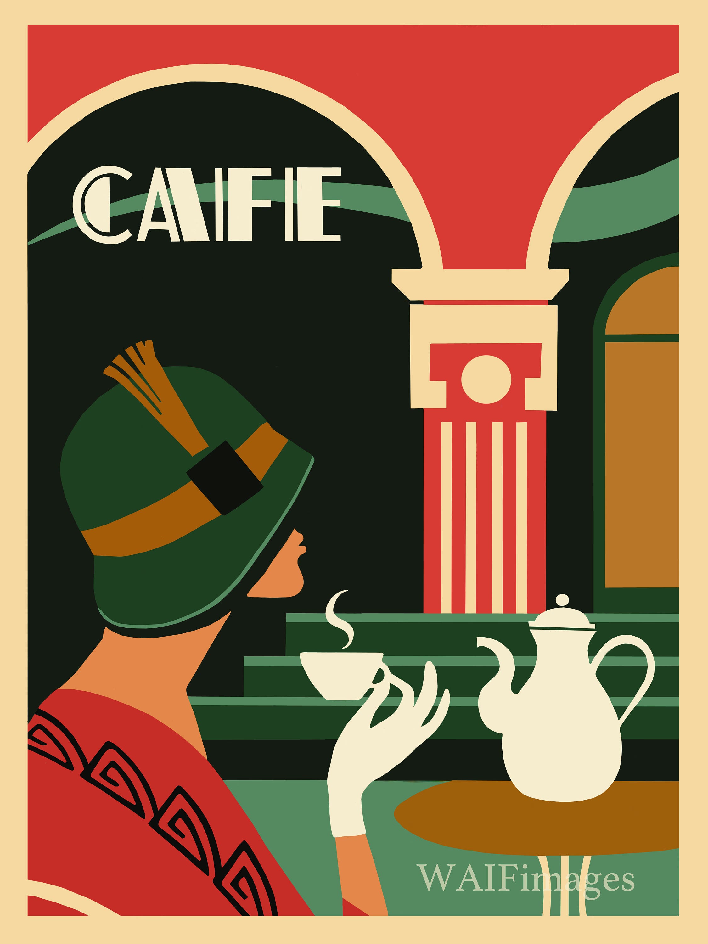 Art Deco Cafe  Style cute 1920s style poster  ideal for the 