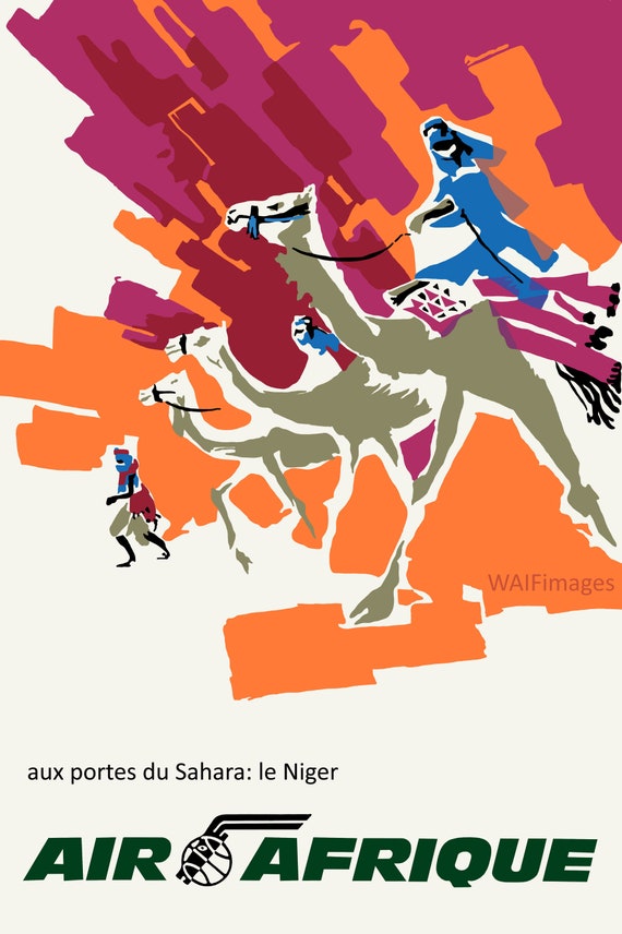 Air Afrique 2 Vintage Airline Advert Print Colourful Photo Retro Poster