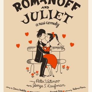 Romanoff and Juliet - show poster from 1950s with a classic mid century feel to it. Simple and cute with a couple of variations.