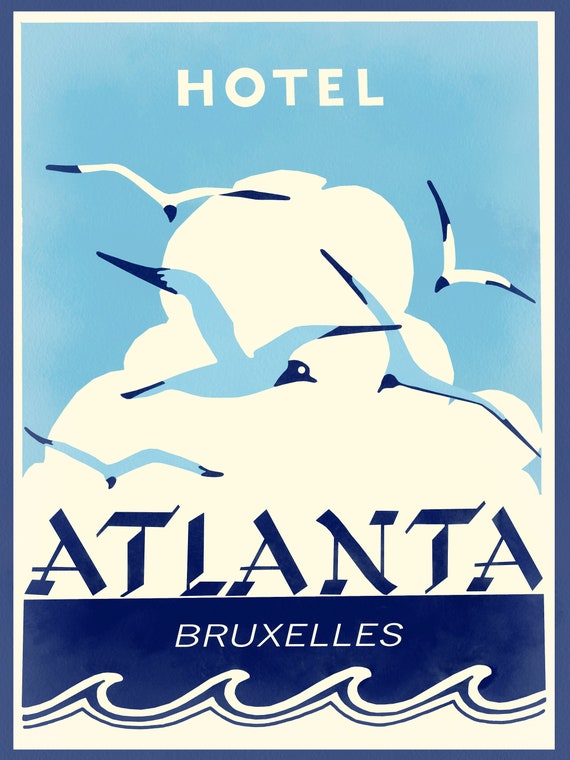 Hotel Atlanta Poster A Mid Century Luggage Label Given A Etsy