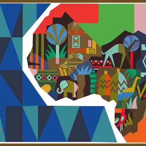 Mid Century West Africa - very pop art image derived from an Air Afrique poster of the 1960s. Colour and style is always in fashion.