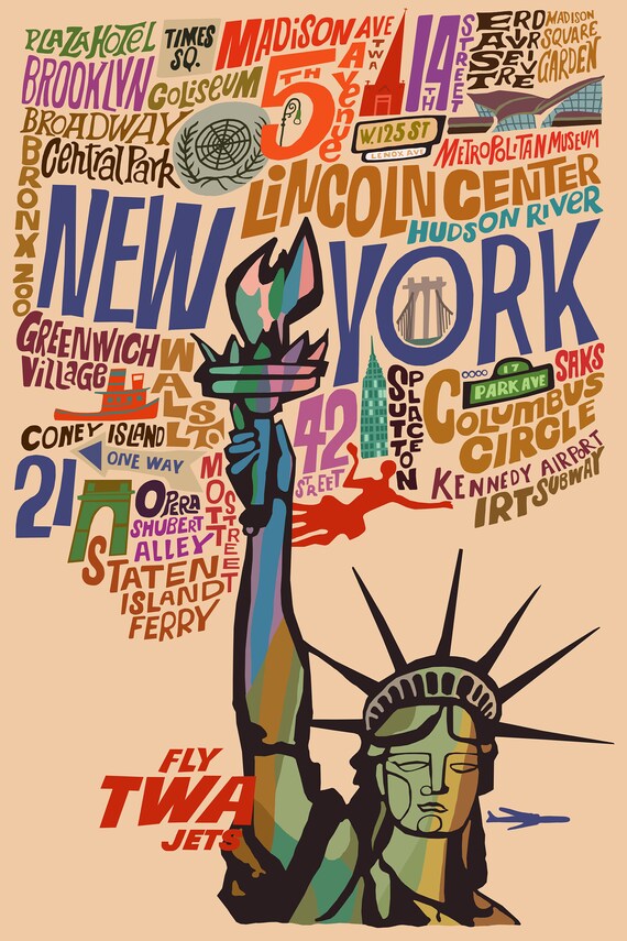 1960 年代のニューヨークの自由の女神のポスター - 当時の TWA
